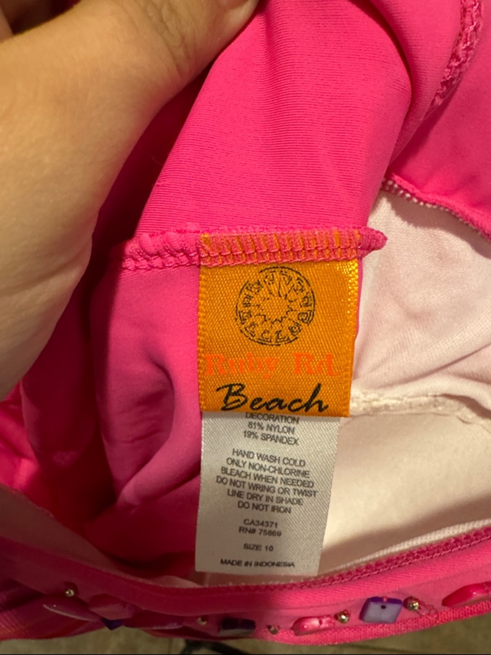 Ruby Rd. Pink Striped Beaded Tankini Top - Picture 3 of 6